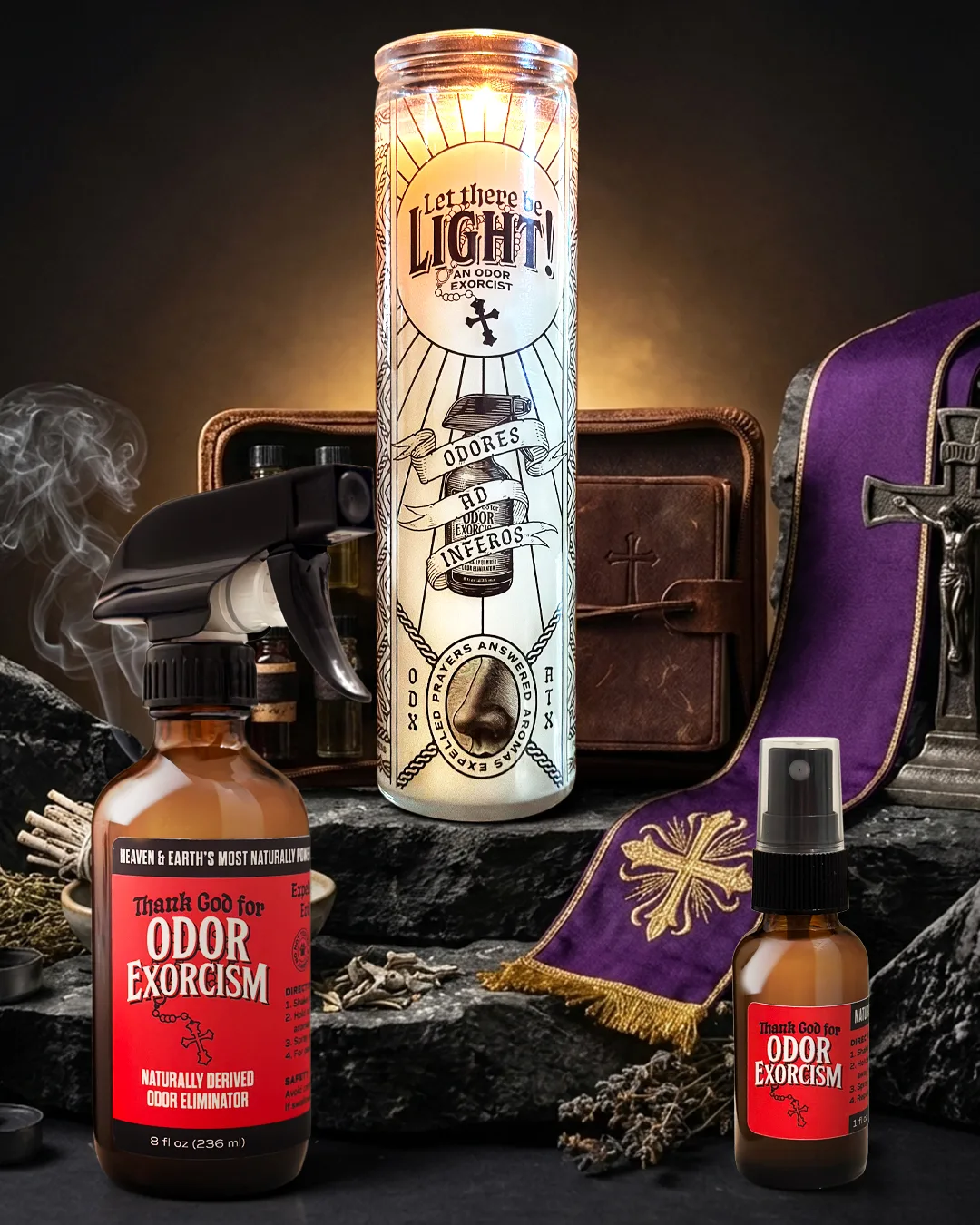 Odor Exorcism lifestyle bundle for natural odor elimination at home.